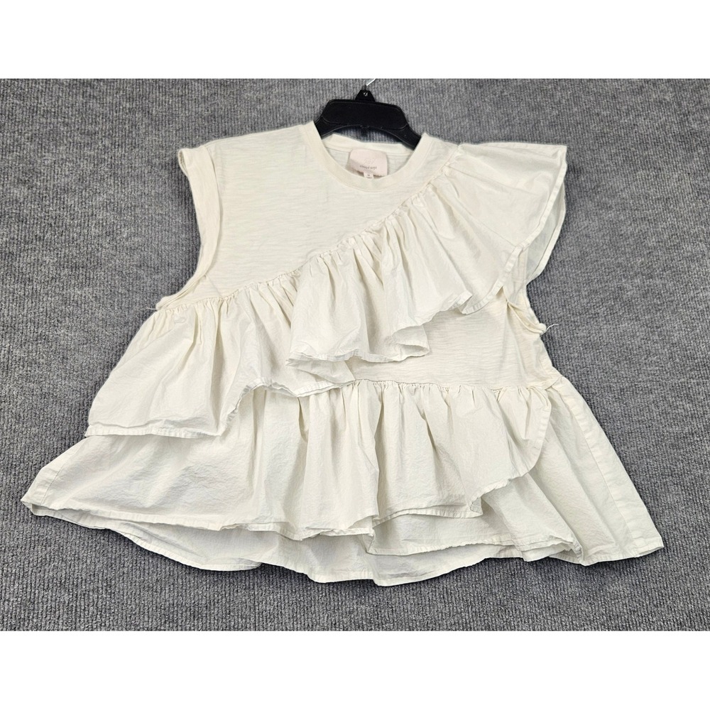 Cinq a Sept Ivory Cotton Asymmetrical Ruffle Tiered Peplum Top Size M